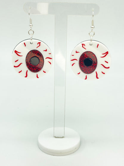 Medium Eyeball Earrings - Red Glitter image 3