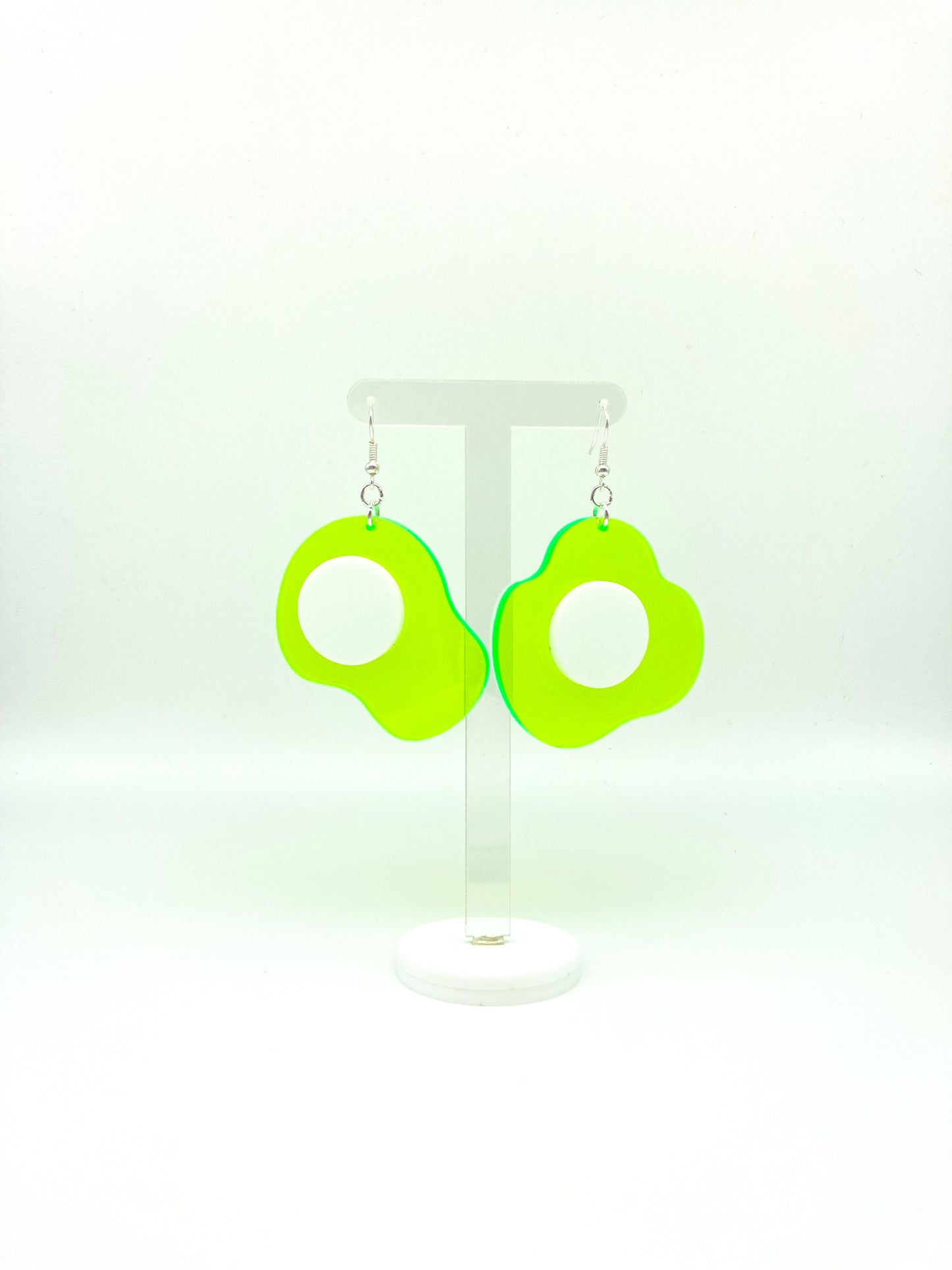 Neon Fluorescent Fried Egg Earrings - Big Green & White Eggs image 0