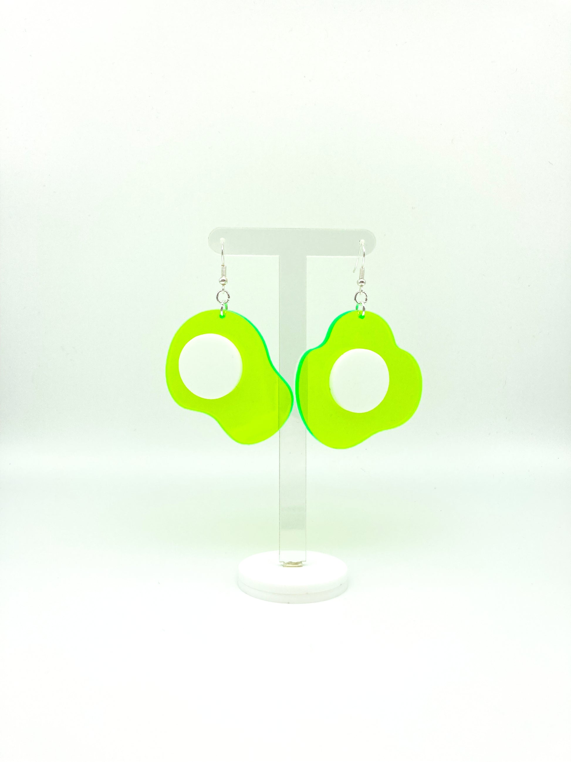 Neon Fluorescent Fried Egg Earrings - Big Green & White Eggs image 0