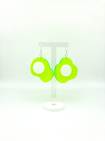 Neon Fluorescent Fried Egg Earrings - Big Green & White Eggs image 0
