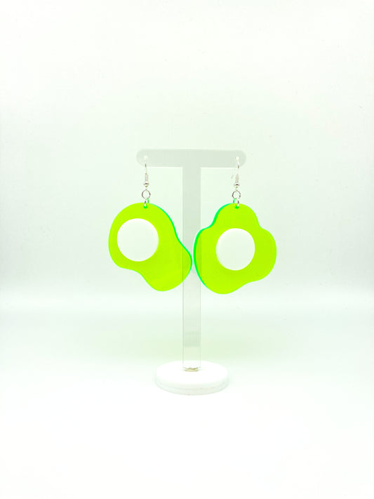 Neon Fluorescent Fried Egg Earrings - Big Green & White Eggs image 0