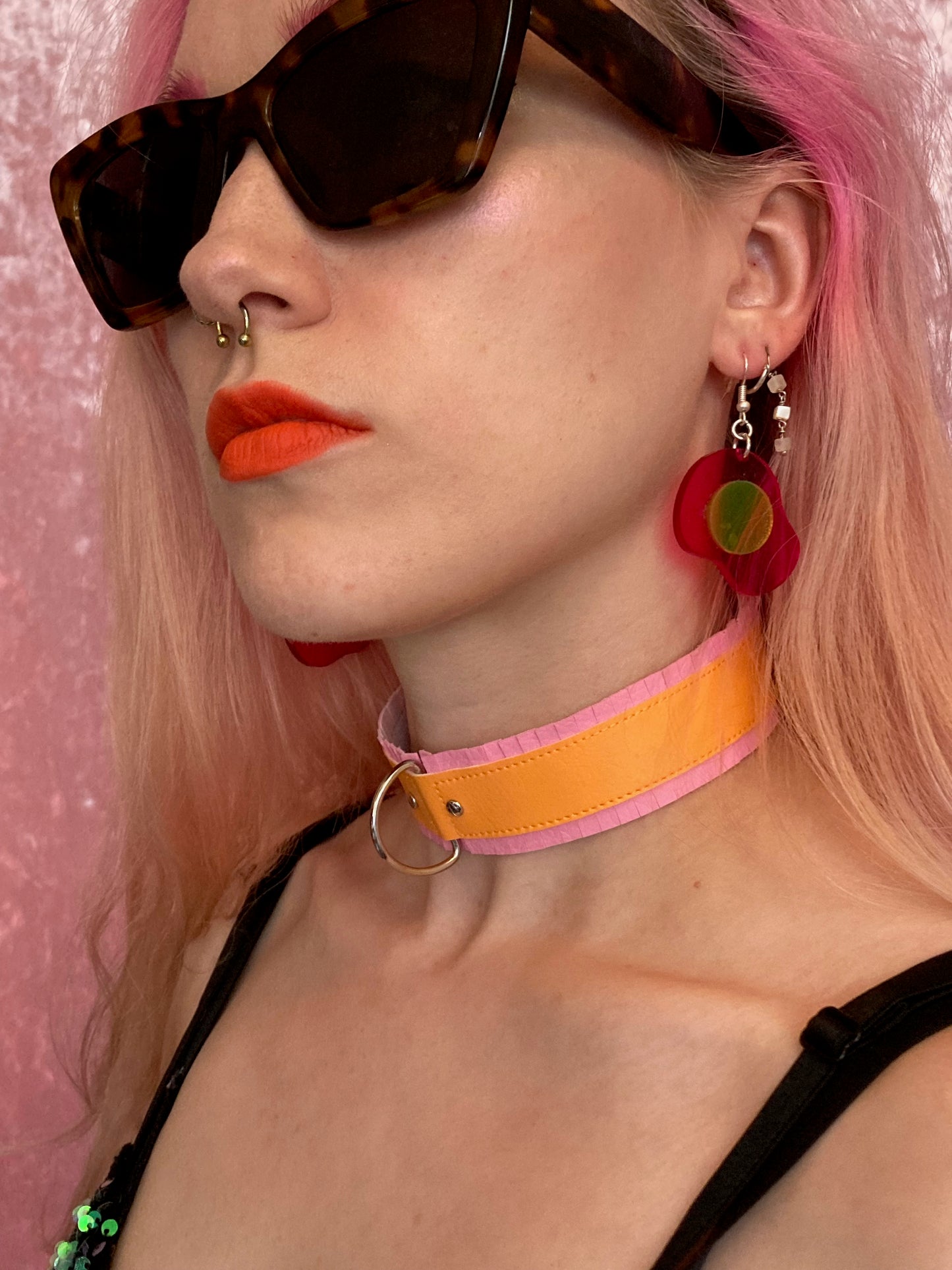 Fringed PVC choker - Baby Pink & Orange image 7