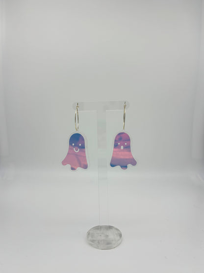 Holographic Ghost Earrings - Snow Aurora Hoops