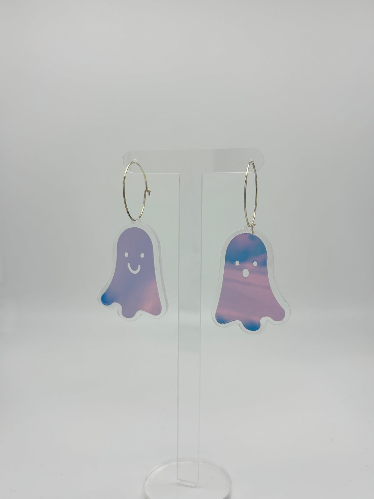 Holographic Ghost Earrings - Snow Aurora Hoops