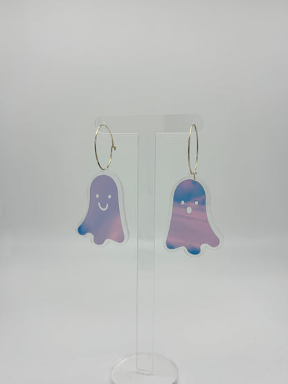 Holographic Ghost Earrings - Snow Aurora Hoops