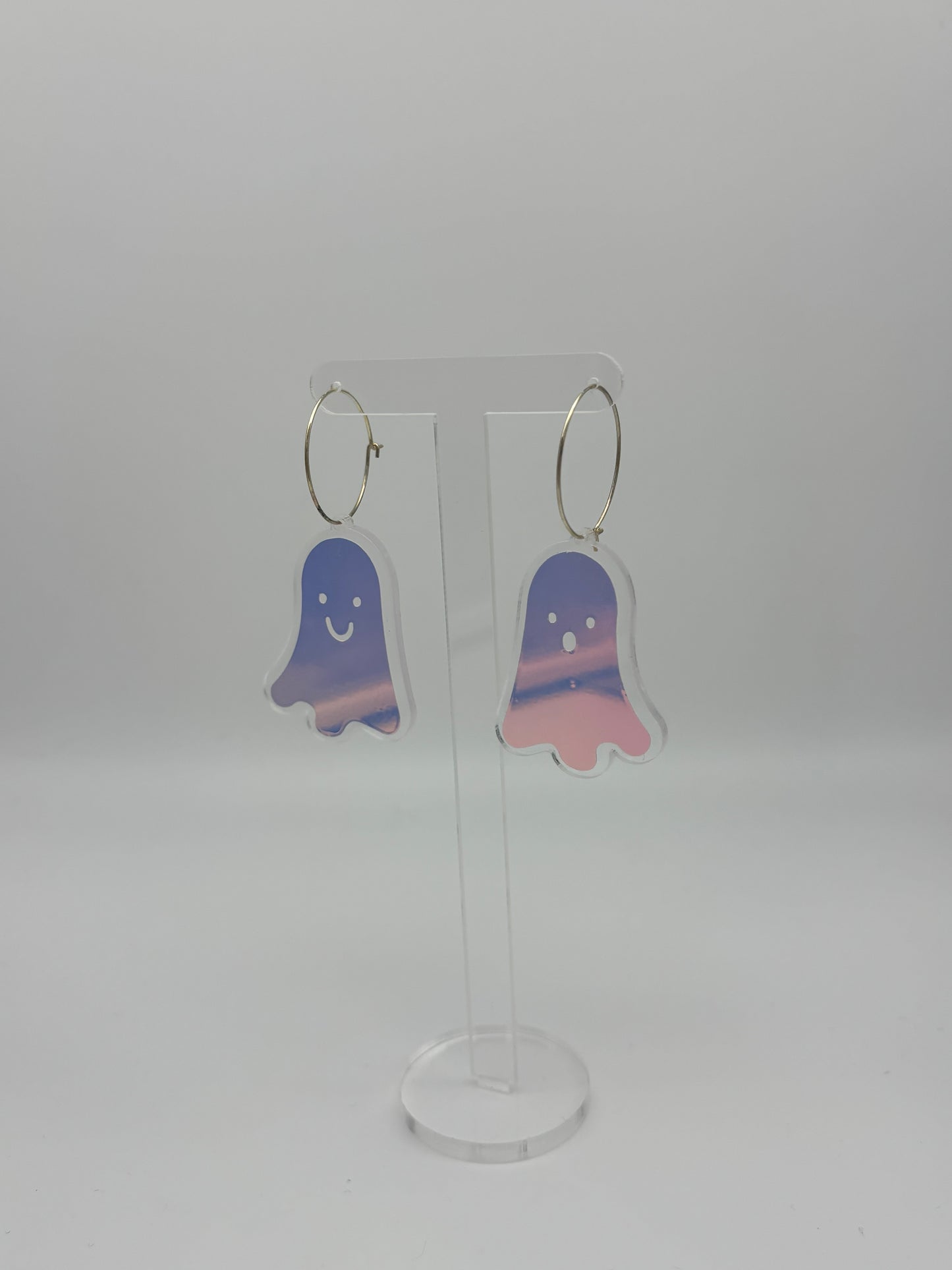 Holographic Ghost Earrings - Snow Aurora Hoops