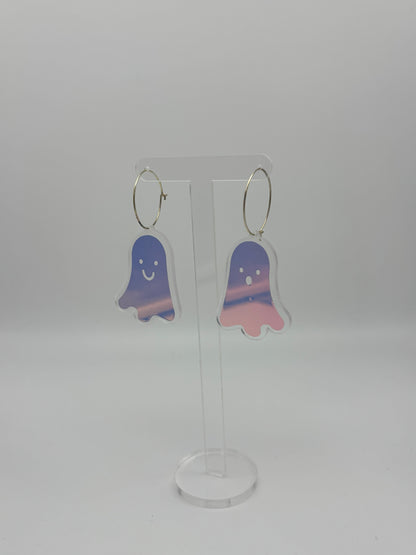 Holographic Ghost Earrings - Snow Aurora Hoops
