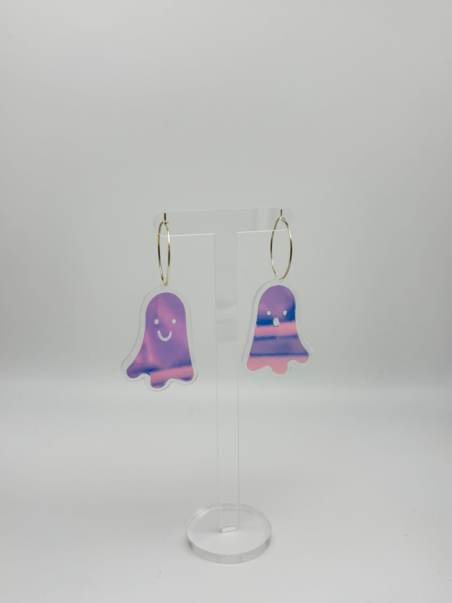 Holographic Ghost Earrings - Snow Aurora Hoops