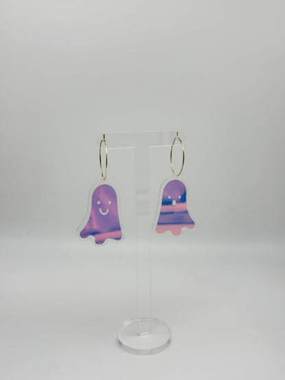 Holographic Ghost Earrings - Snow Aurora Hoops