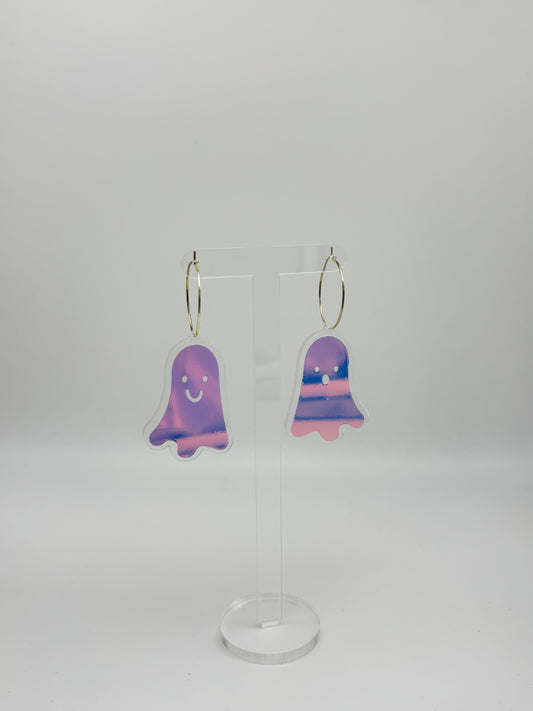 Holographic Ghost Earrings - Snow Aurora Hoops