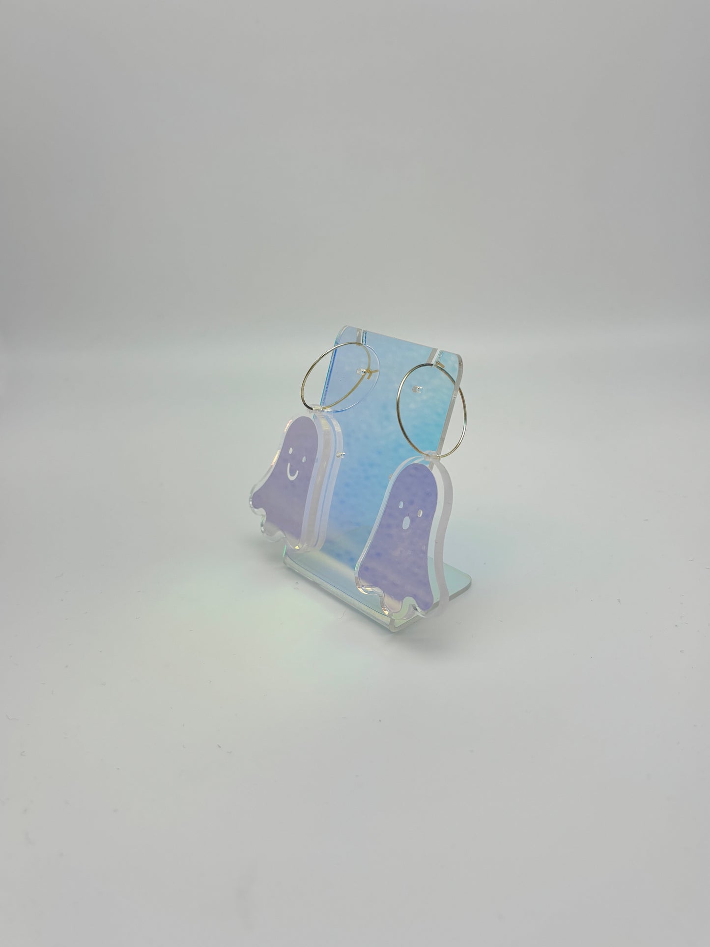 Holographic Ghost Earrings - Snow Aurora Hoops
