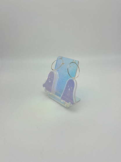 Holographic Ghost Earrings - Snow Aurora Hoops