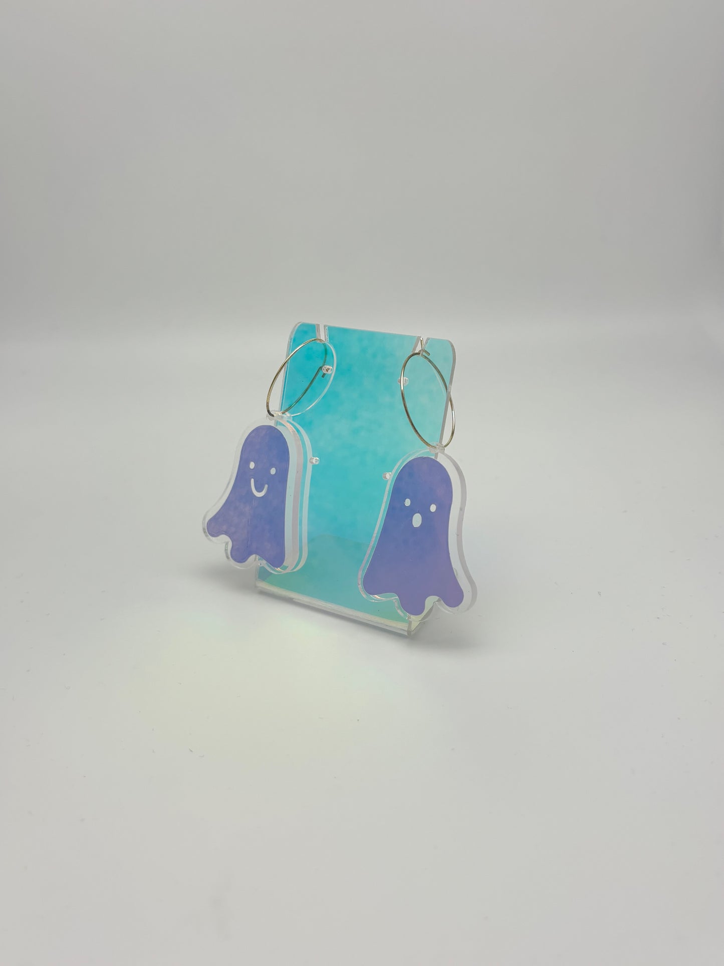 Holographic Ghost Earrings - Snow Aurora Hoops