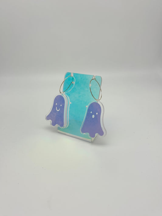 Holographic Ghost Earrings - Snow Aurora Hoops