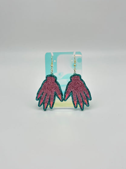 Sparkly Hand Acrylic Earrings - Pink & Teal Glitter