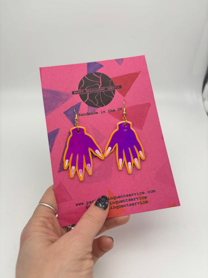 Sparkly Hand Earrings - Magenta Holo & Orange