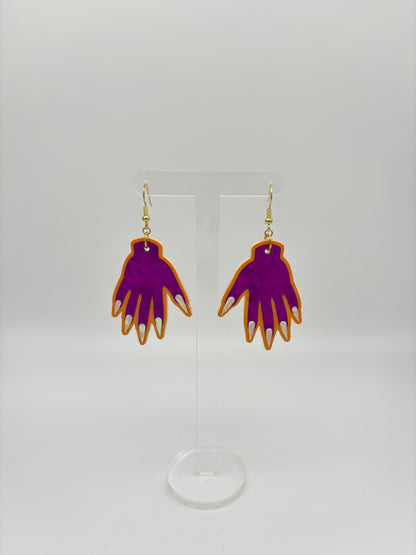 Sparkly Hand Earrings - Magenta Holo & Orange