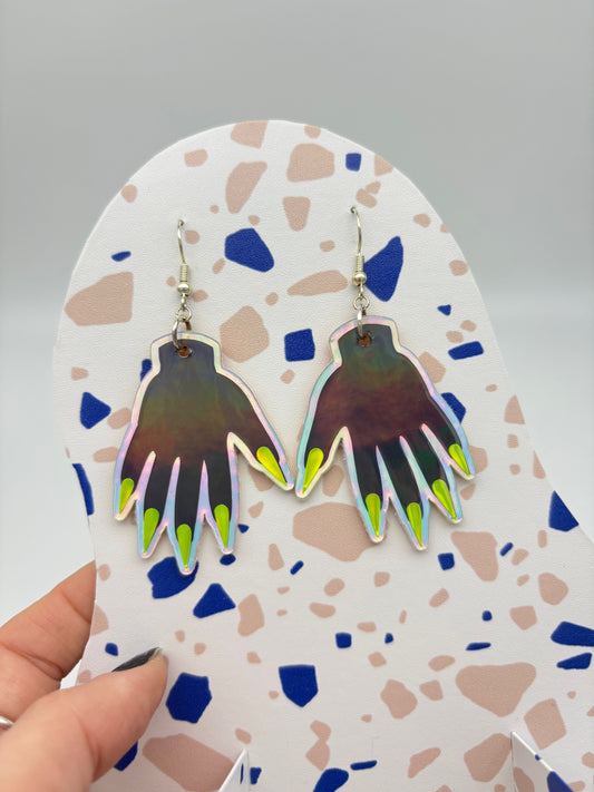 Sparkly Hand Earrings - Grey Holo