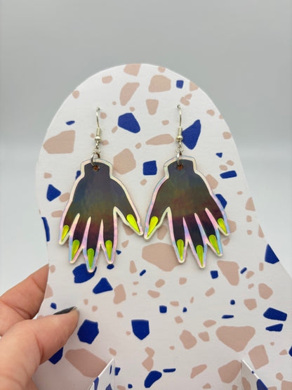 Sparkly Hand Earrings - Grey Holo