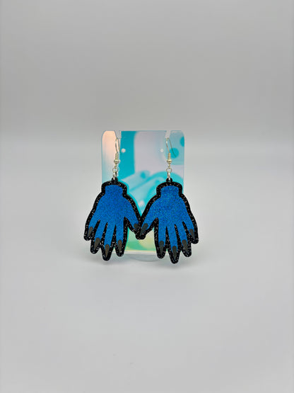 Sparkly Hand Acrylic Earrings - Blue & Black Glitter