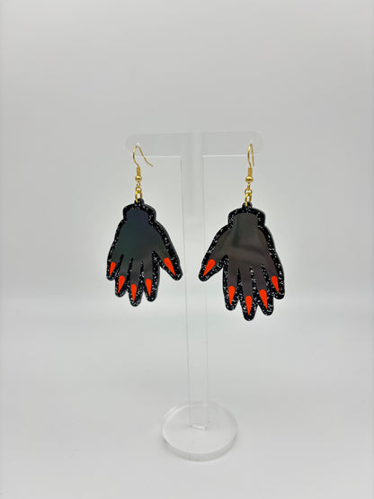 Sparkly Hand Acrylic Earrings - Grey Holo & Black Glitter