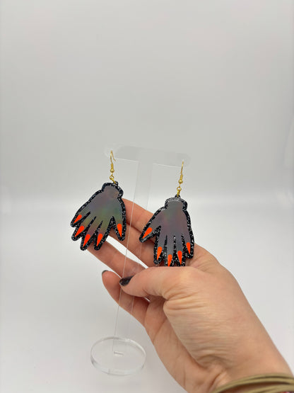 Sparkly Hand Acrylic Earrings - Grey Holo & Black Glitter