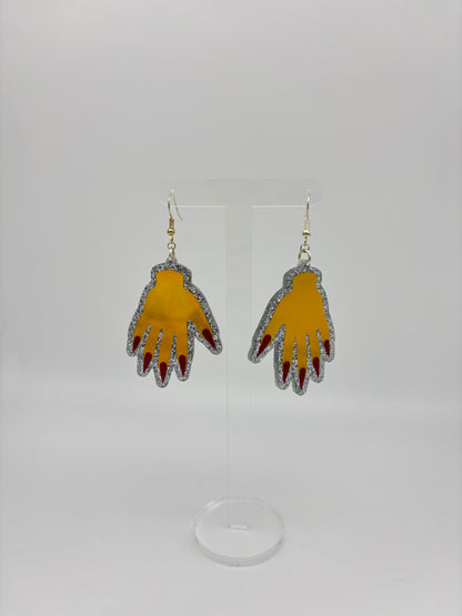 Sparkly Hand Acrylic Earrings - Yellow Holo & Silver Glitter