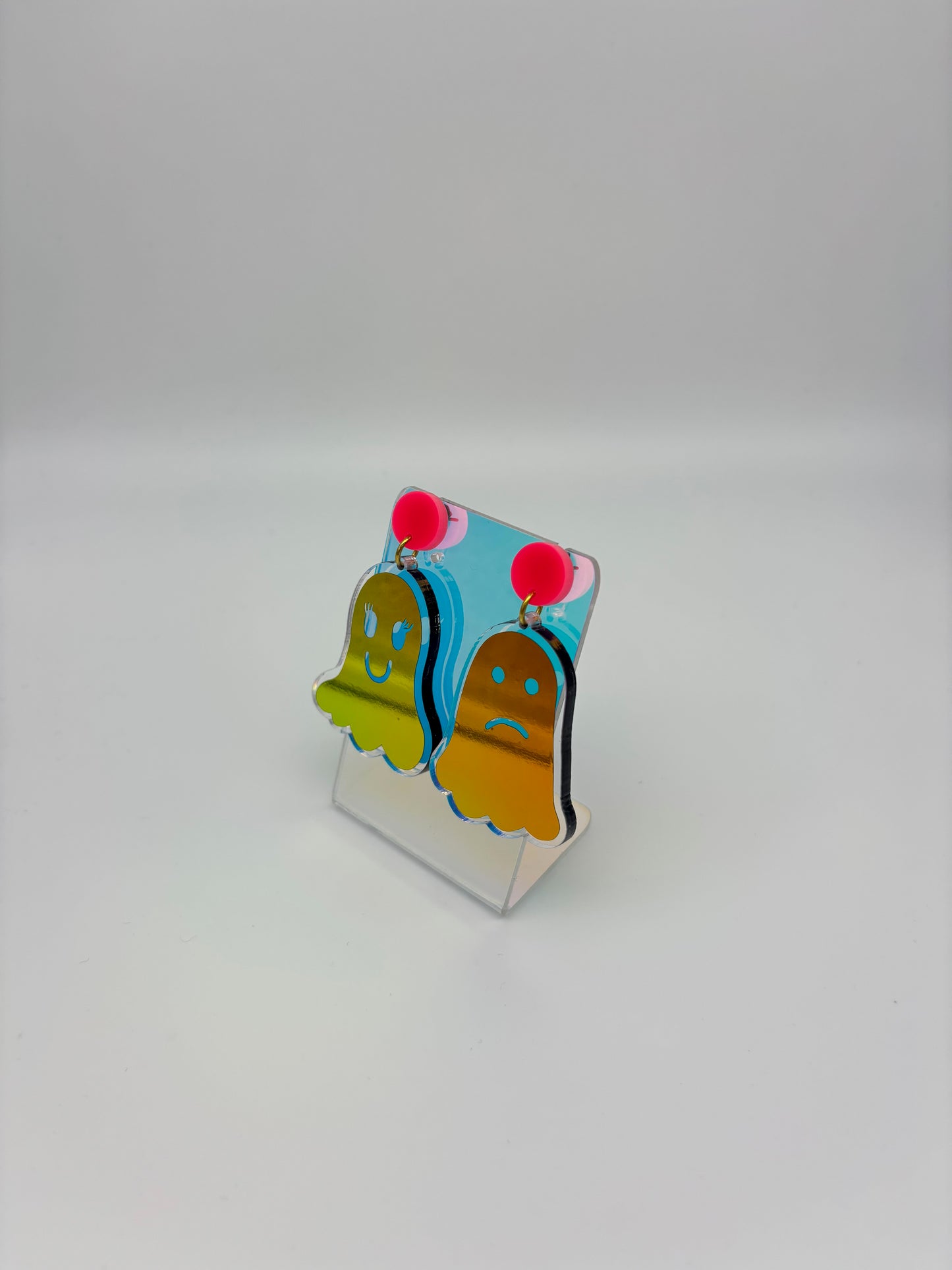 Holographic Ghost Earrings - Tourmaline Aurora & Hot Pink