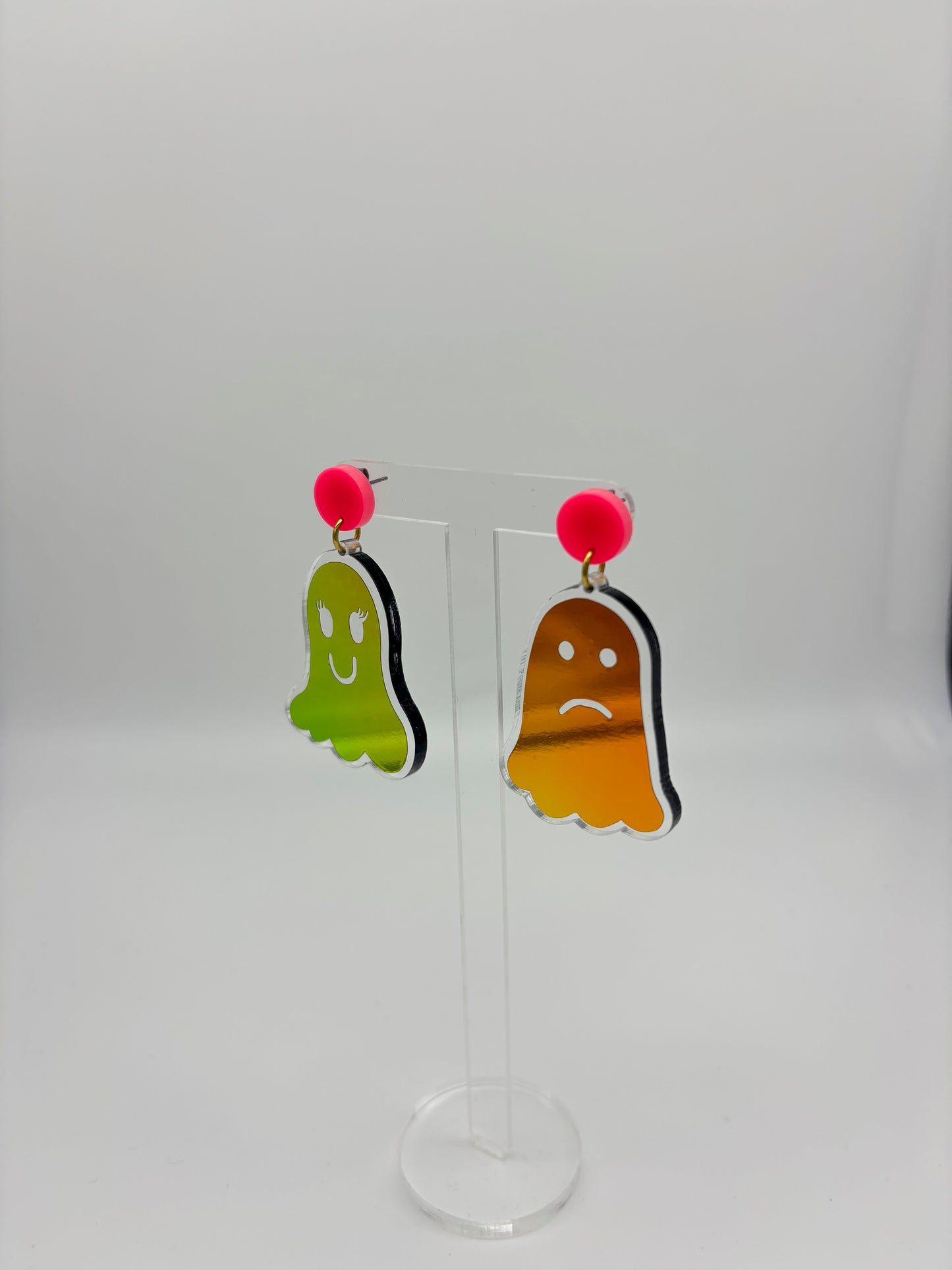 Holographic Ghost Earrings - Tourmaline Aurora & Hot Pink