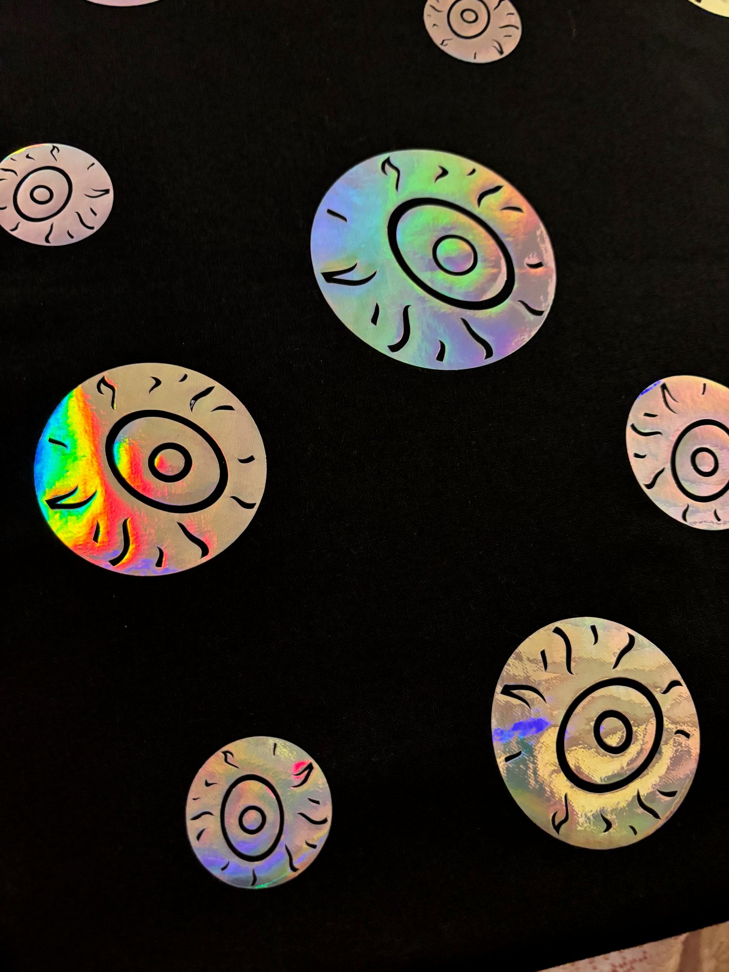 Silver Holographic Eyeball Black Tote Bag