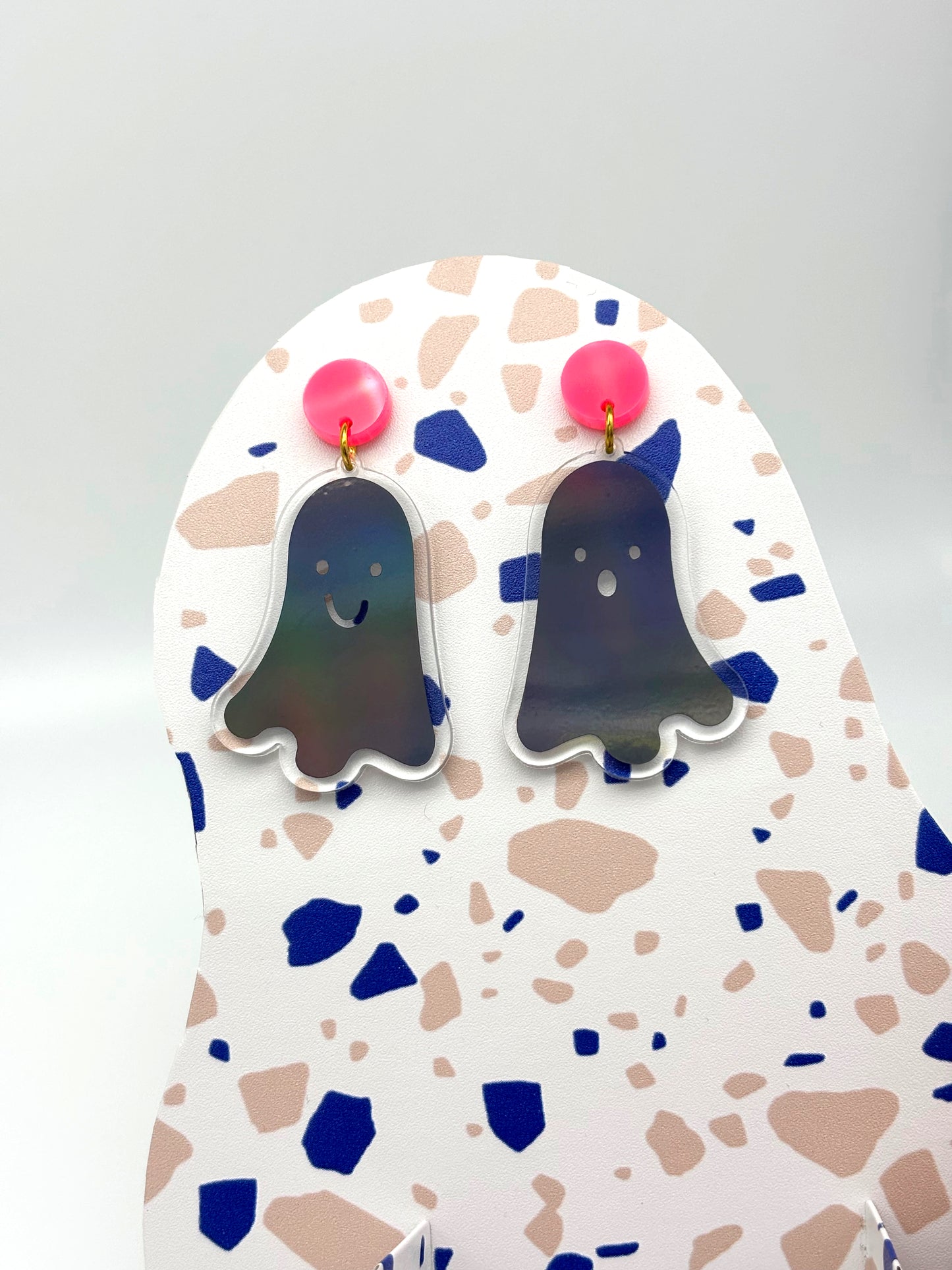 Holographic Ghost Earrings - Petrol Grey