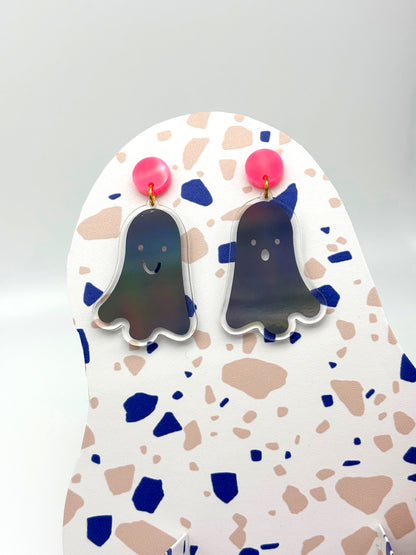 Holographic Ghost Earrings - Petrol Grey