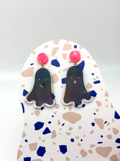 Holographic Ghost Earrings - Petrol Grey