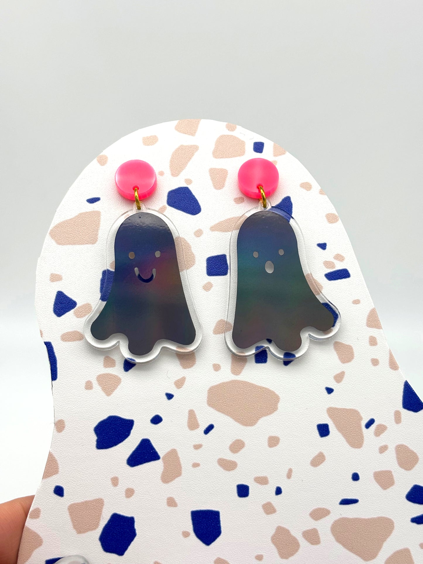 Holographic Ghost Earrings - Petrol Grey