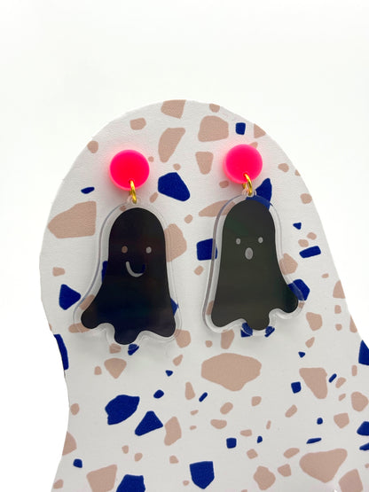 Holographic Ghost Earrings - Petrol Grey