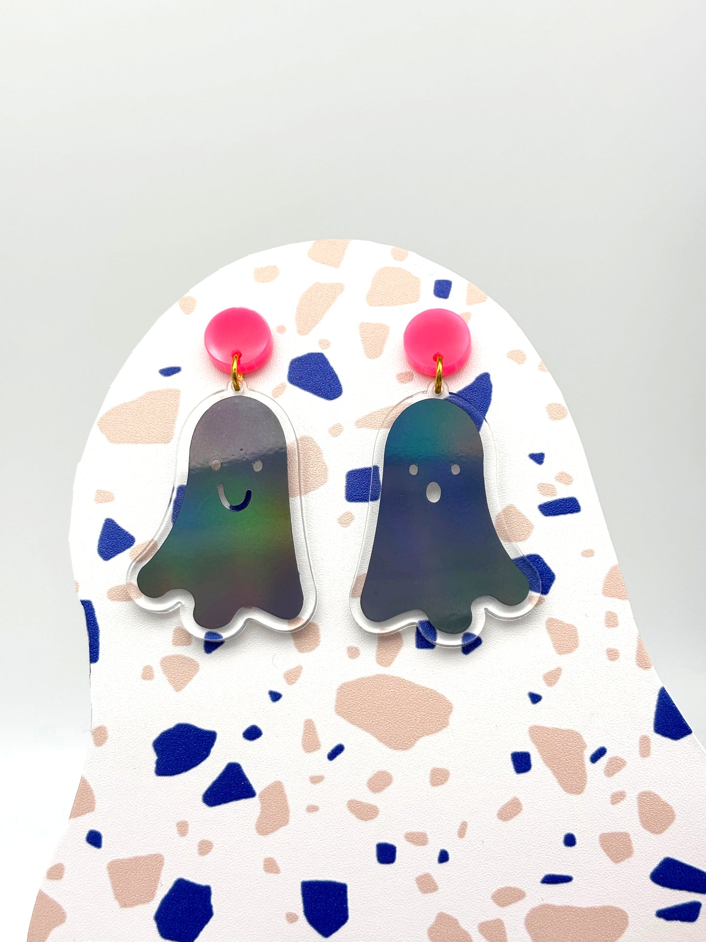 Holographic Ghost Earrings - Petrol Grey