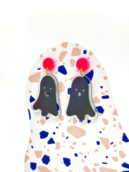 Holographic Ghost Earrings - Petrol Grey