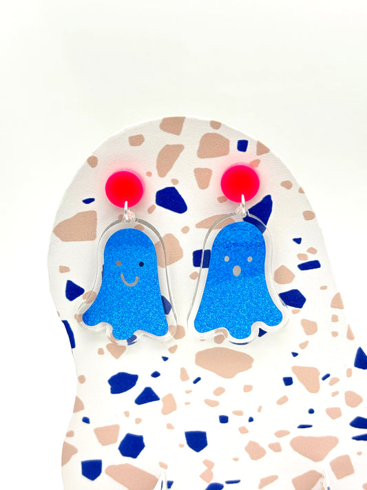 Holographic Ghost Earrings - Sky Blue Shimmer