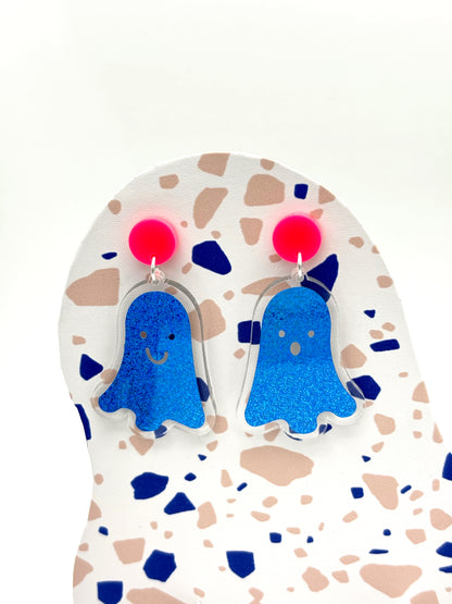Holographic Ghost Earrings - Sky Blue Shimmer