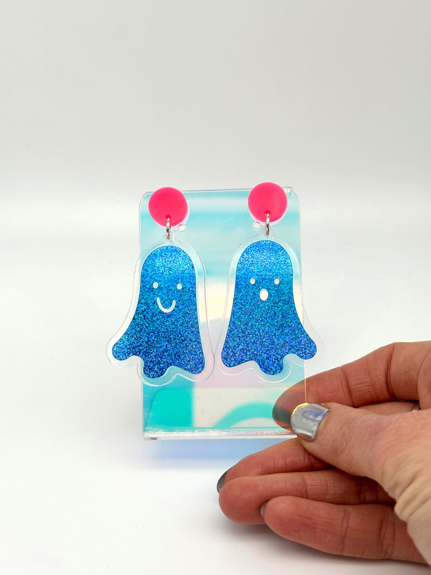 Holographic Ghost Earrings - Sky Blue Shimmer