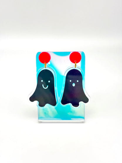 Holographic Ghost Earrings - Petrol Grey