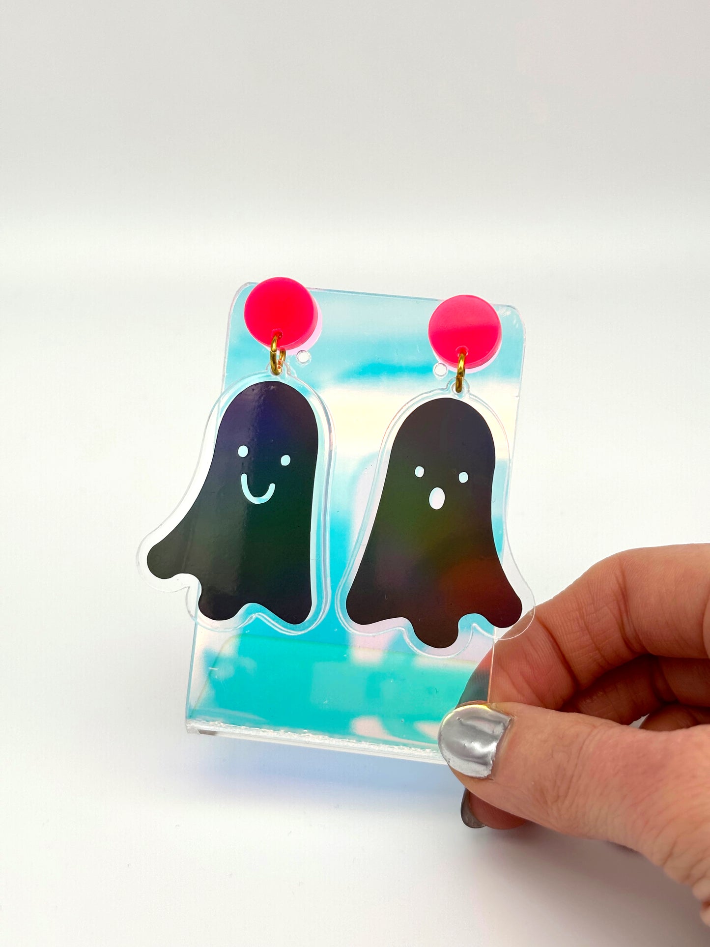 Holographic Ghost Earrings - Petrol Grey