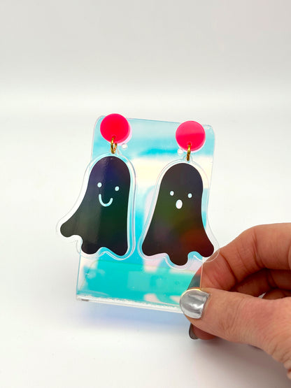 Holographic Ghost Earrings - Petrol Grey