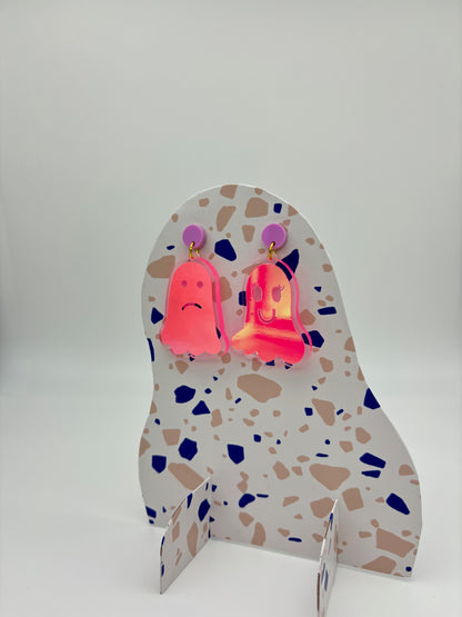 Holographic Ghost Earrings - Fluorescent Peachy Opal & Lilac Studs