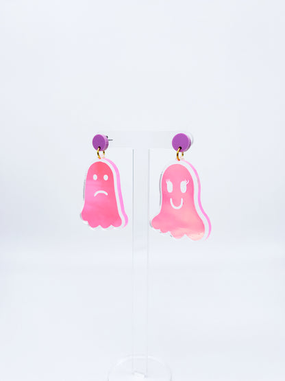 Holographic Ghost Earrings - Fluorescent Peachy Opal & Lilac Studs
