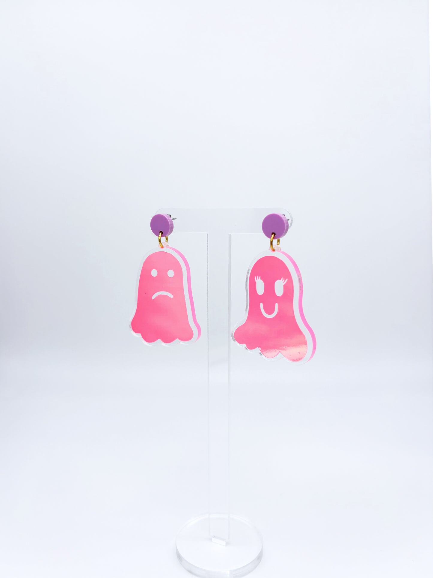 Holographic Ghost Earrings - Fluorescent Peachy Opal & Lilac Studs