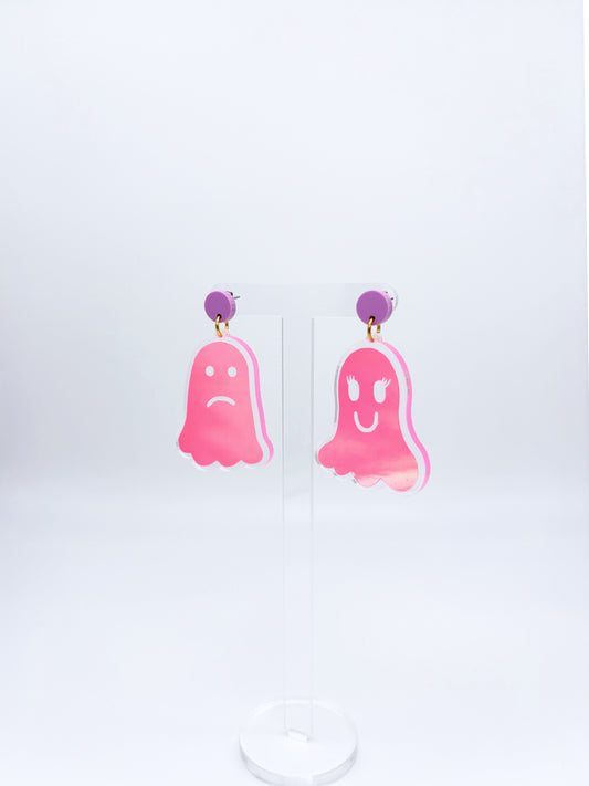 Holographic Ghost Earrings - Fluorescent Peachy Opal & Lilac Studs