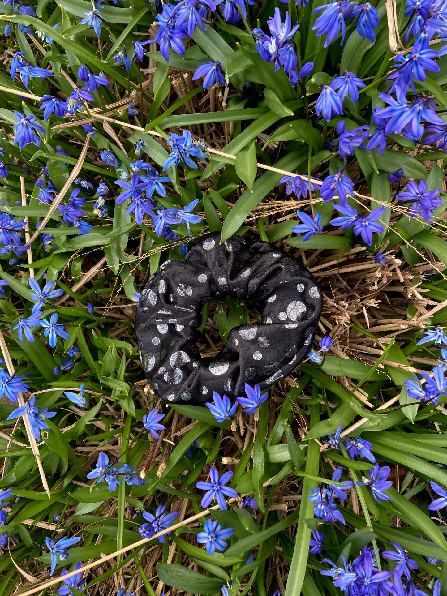 Silver Dots Scrunchie