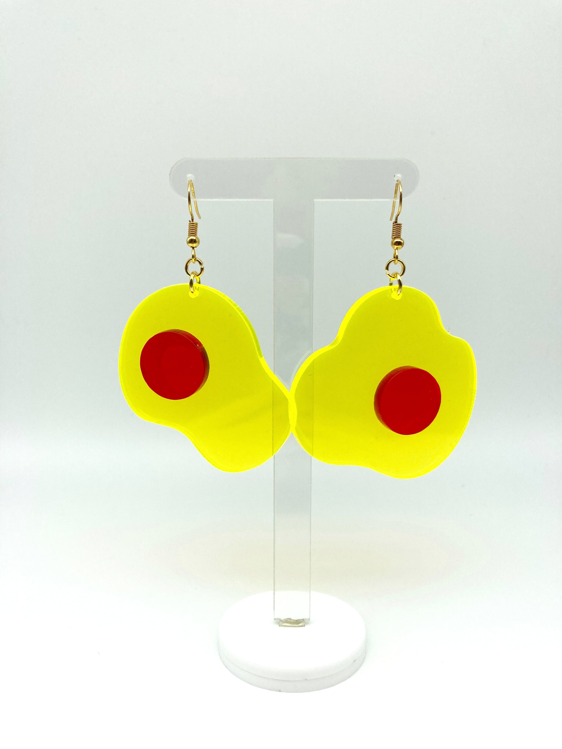 Neon Fluorescent Fried Egg Earrings - Big Yellow & Pink Eggs image 3