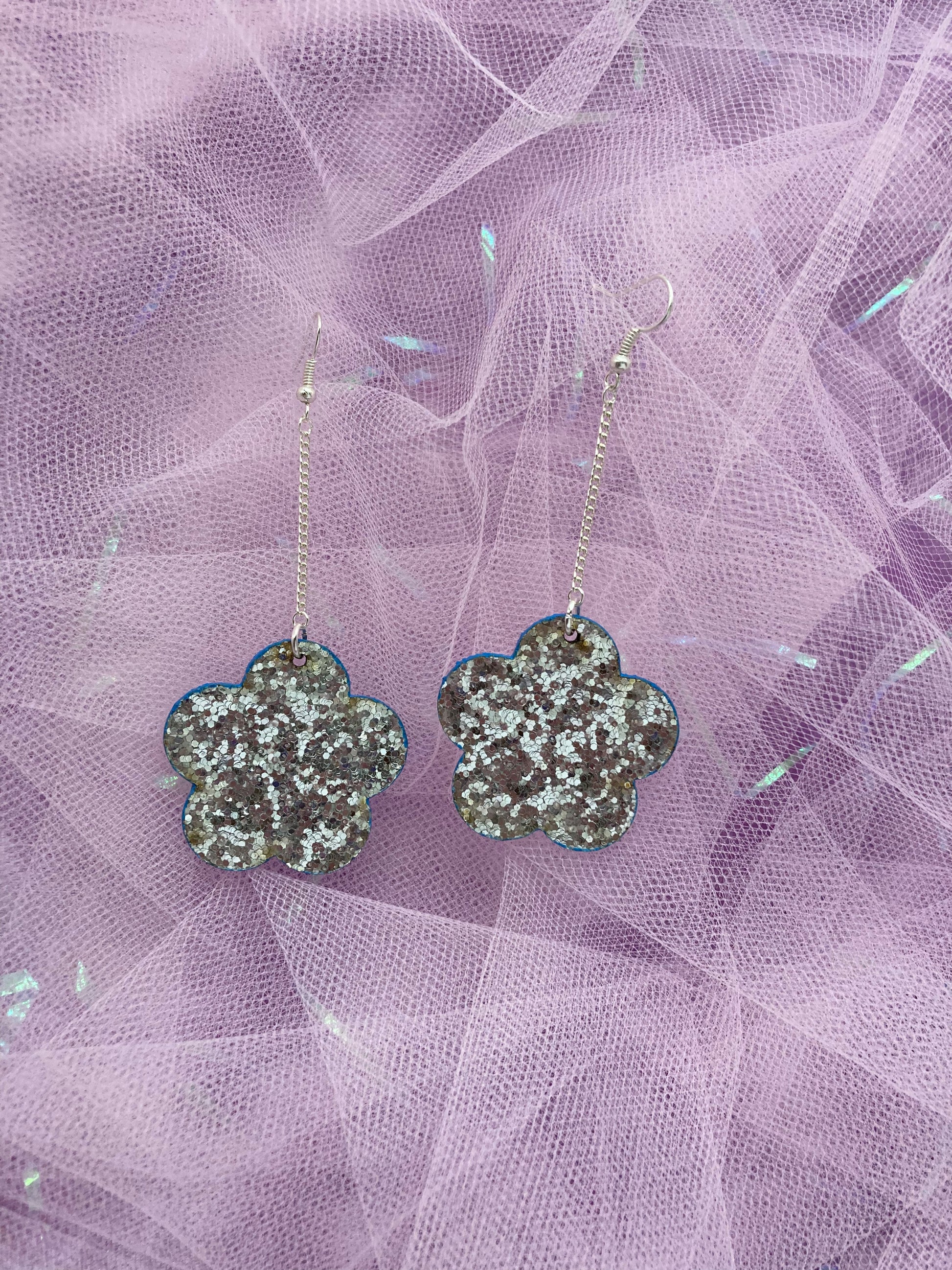 Micro Silver Disco Flower Earrings image 2
